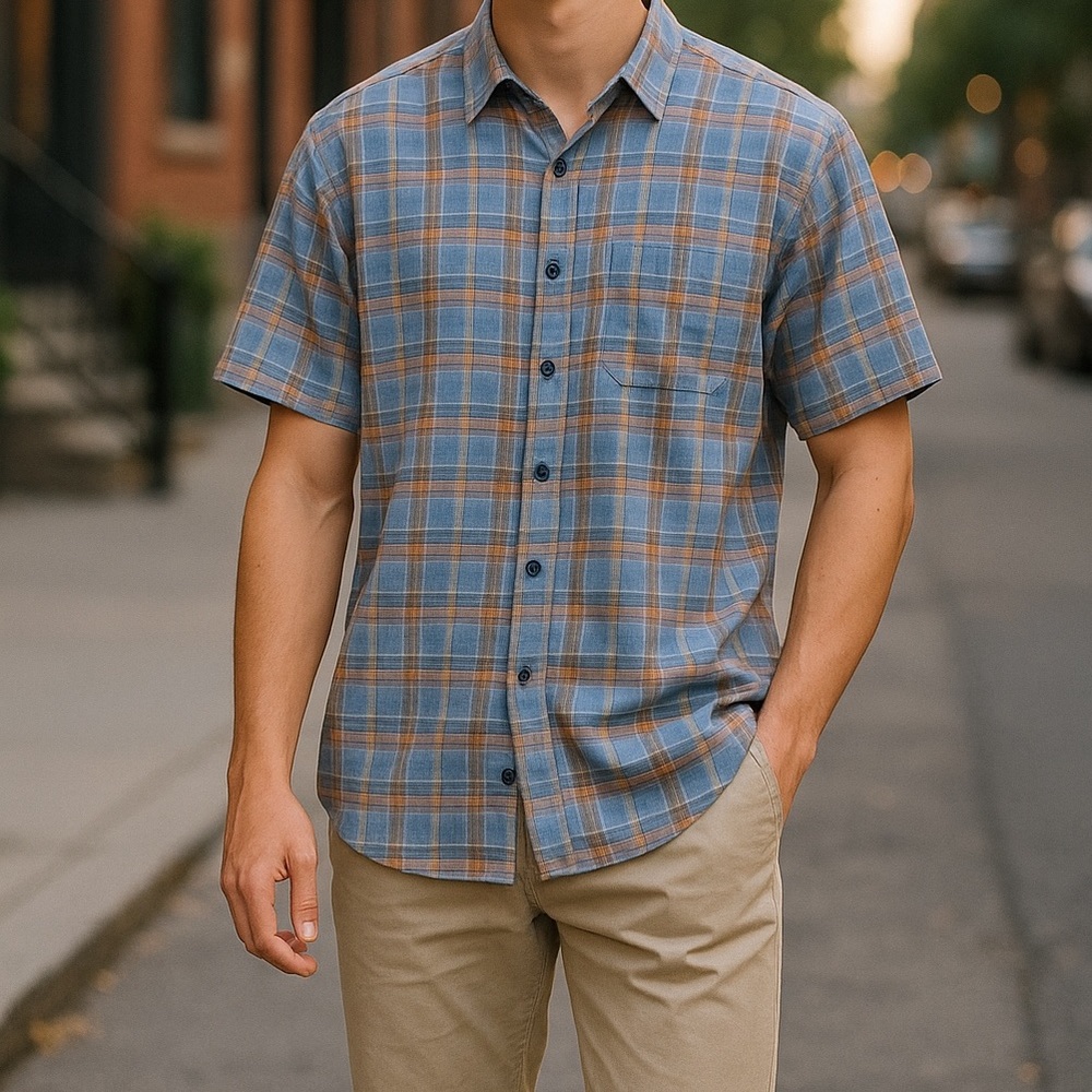 Columbia Mens Short Sleeve Regular Fit Button Down Size L